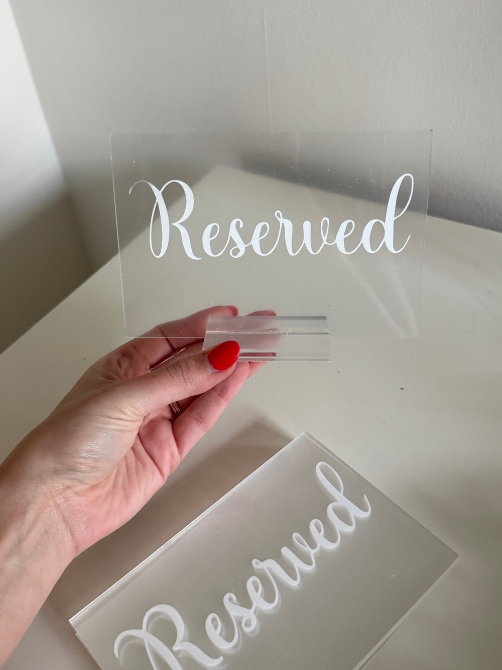 NEW Reserved Clear Acrylic Sign with White Script - Wedding Decor